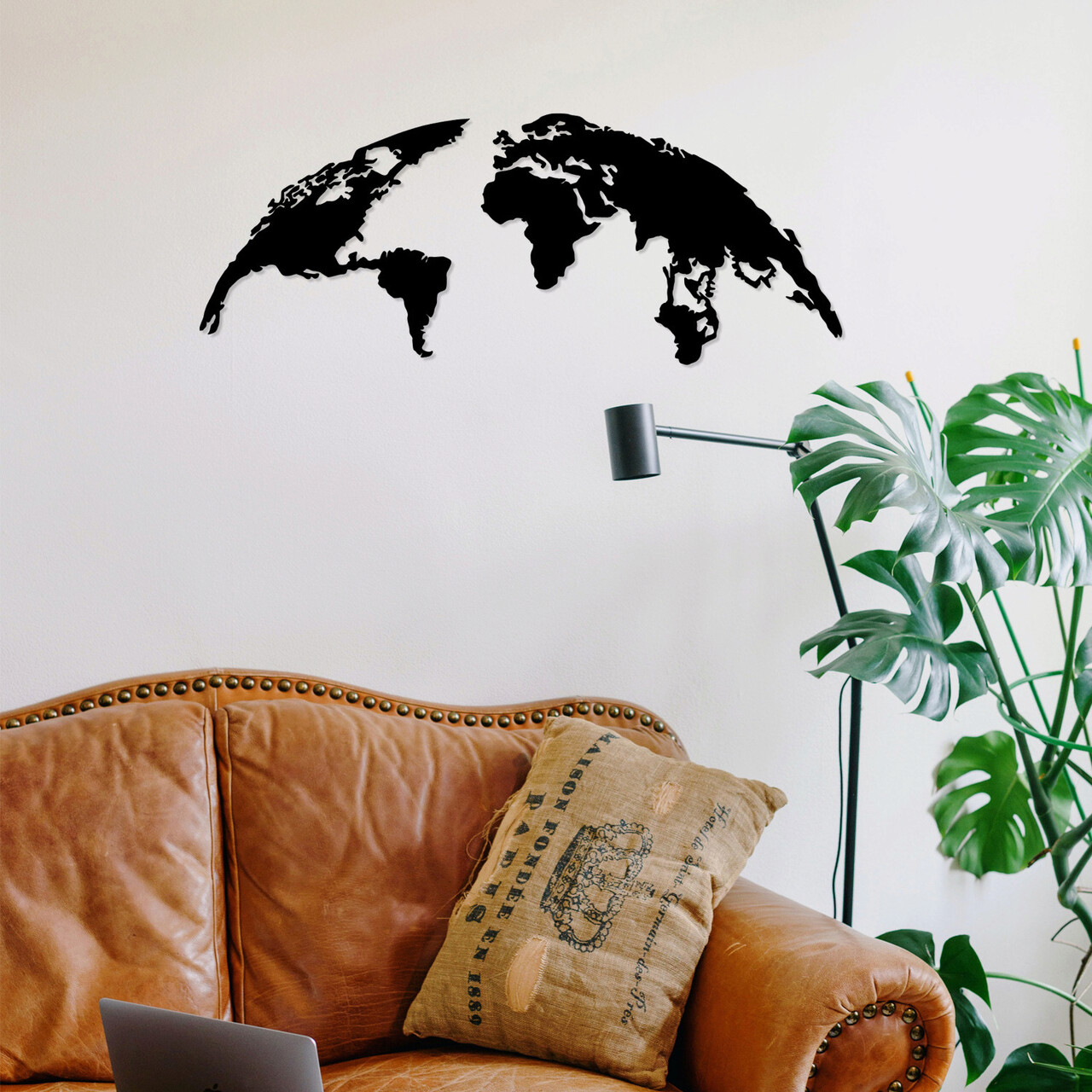 Decoratiune de perete, World Map Small Metal Decor, metal, 100 x 39 cm, negru - imagine 7